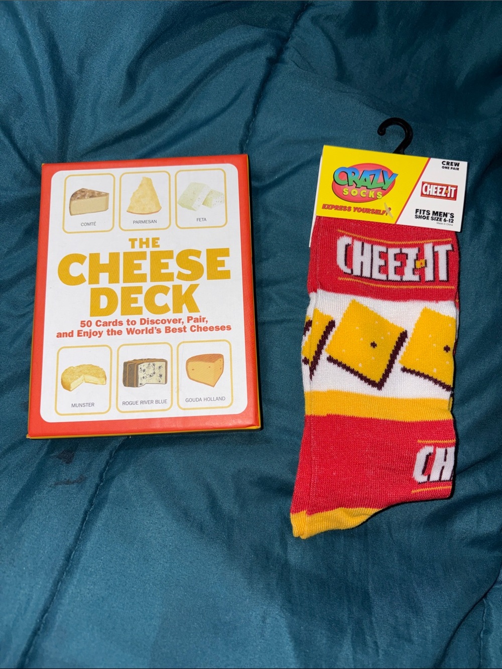 Cheese Deck  of world cards & Cheez-It Men’s Crew Socks - Crazy Socks